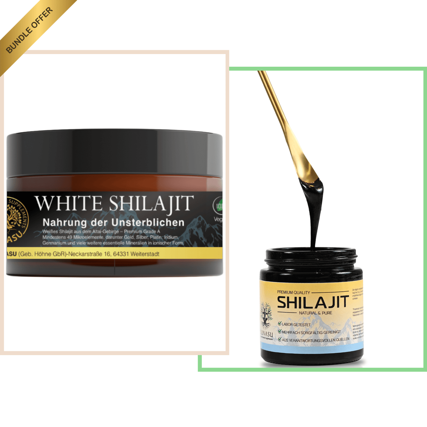 BUNDLE: White Shilajit 20g + Black Shilajit 25g - SUNASU Premium Shilajit und Nahrungsergänzungsmittel für mehr Vitalität und Energie