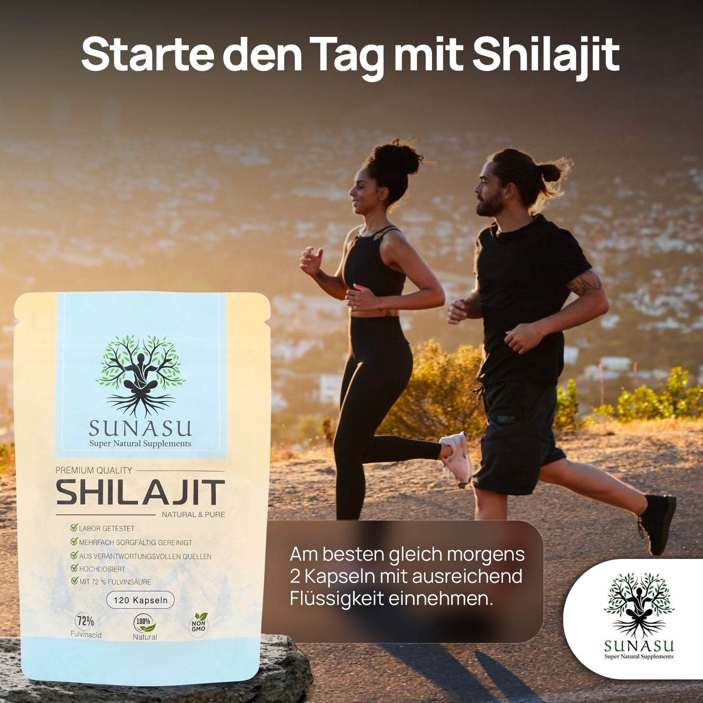 Shilajit 120 Kapseln - 500mg pro Kapsel - 72% Fulvinsäure - Hergestellt in Deutschland - SUNASU Premium Shilajit und Nahrungsergänzungsmittel für mehr Vitalität und Energie