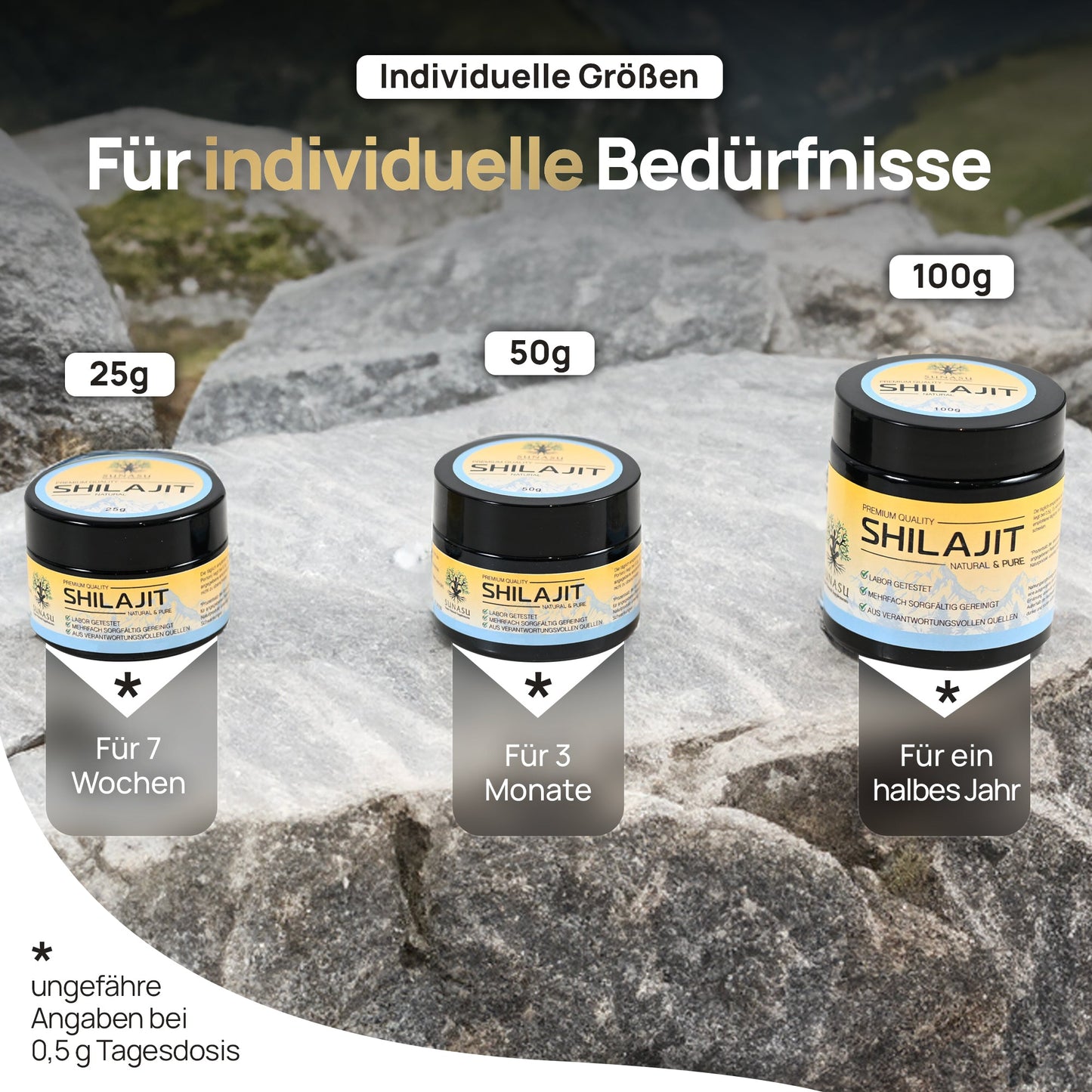 Shilajit Harz - 65 - 80% Fulvinsäure, 84+ Mineralien - Hergestellt in Deutschland - SUNASU Premium Shilajit und Nahrungsergänzungsmittel für mehr Vitalität und Energie