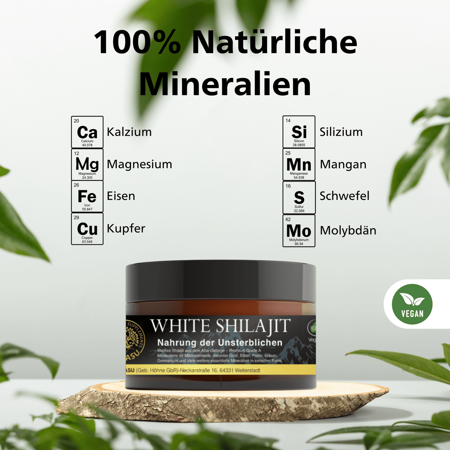 Weißes Shilajit Mineral Extrakt 20g - Steinöl - Hergestellt in Deutschland - SUNASU Premium Shilajit und Nahrungsergänzungsmittel für mehr Vitalität und Energie