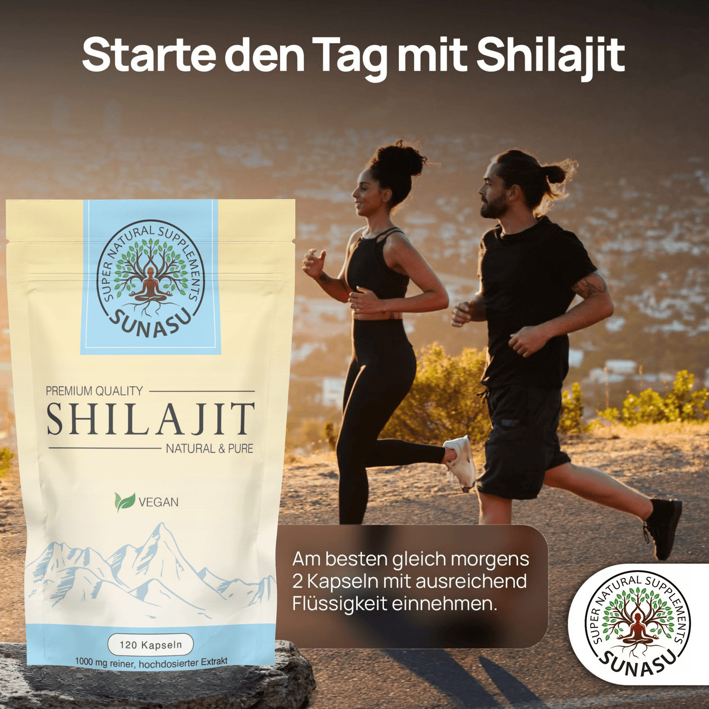 Shilajit 120 Kapseln - 500mg pro Kapsel - 72% Fulvinsäure - SUNASU Premium Shilajit und Nahrungsergänzungsmittel für mehr Vitalität und Energie