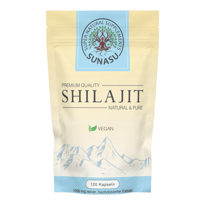 Shilajit 120 Kapseln - 500mg pro Kapsel - 72% Fulvinsäure - SUNASU Premium Shilajit und Nahrungsergänzungsmittel für mehr Vitalität und Energie
