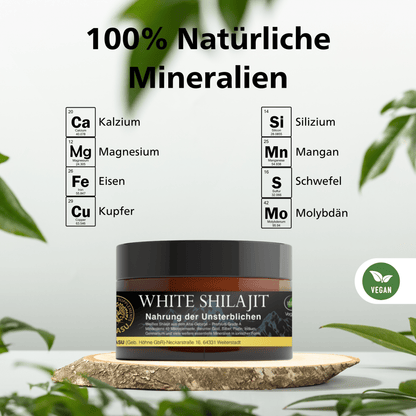 Weißes Shilajit Mineral Extrakt 20g - Steinöl - Hergestellt in Deutschland - SUNASU Premium Shilajit und Nahrungsergänzungsmittel für mehr Vitalität und Energie